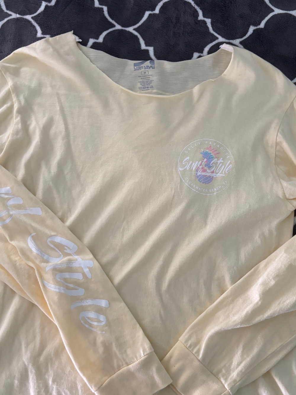 surf style Women's Long Sleeve Tee in Pale Yellow with White Logo